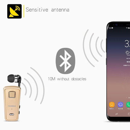 Retractable Cable Bluetooth Headset White With Vibration Alert For Commuting showing Bluetooth range