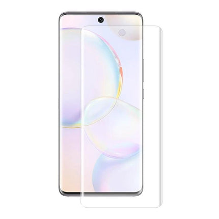 ENKAY Huawei P50 Pro Full Coverage 3D Curved Screen Protector on phone showing edge-to-edge clear coverage and precise curved fit