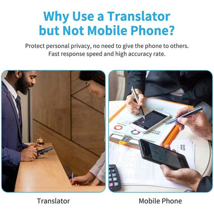 Compact Voice Translator for Travel and Daily Talks showing a portable translator used for private, fast translations vs handing over a mobile phone