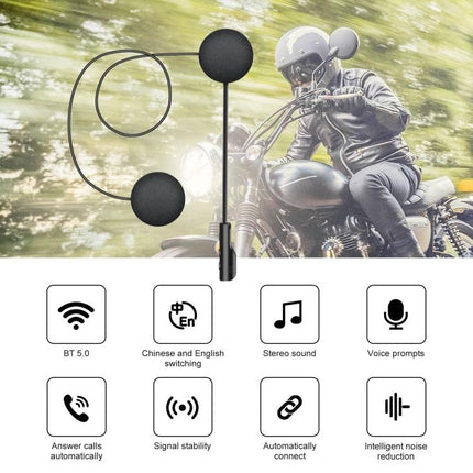 Bluetooth Headset for Motorcycle Riders with Hands-Free Calling featuring Bluetooth 5.0, noise reduction, stereo sound and voice prompts for safe riding