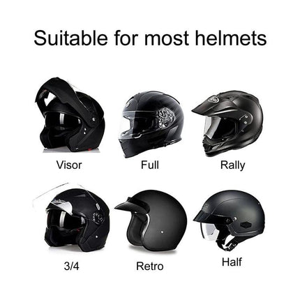 Bluetooth Headset for Motorcycle Riders with Hands-Free Calling shown compatible with visor, full, rally, 3/4, retro and half helmets