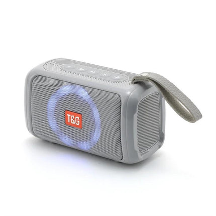 TG Portable Bluetooth Speaker Splash Resistant For Outdoor And Home compact grey Bluetooth speaker with strap and glowing ring