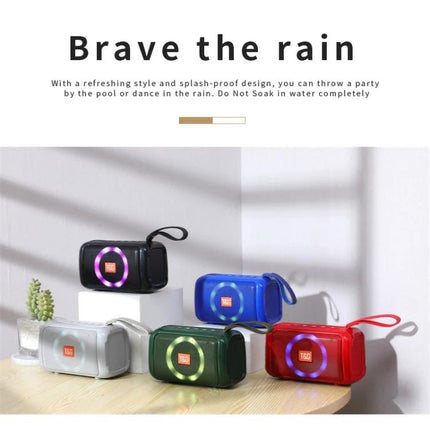 TG Portable Bluetooth Speaker Splash Resistant For Outdoor And Home shown in multiple colors with IPX5 splash resistance and strap