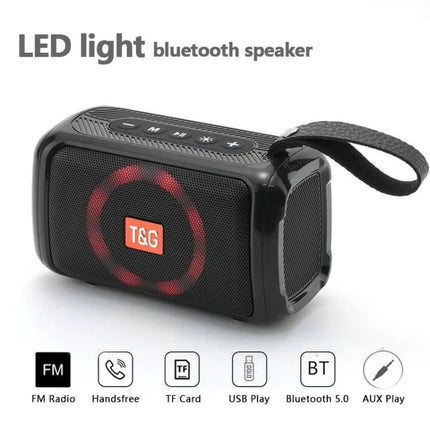 TG Portable Bluetooth Speaker Splash Resistant For Outdoor And Home – compact LED Bluetooth speaker with strap, IPX5 splash resistant, TF/USB/AUX, FM