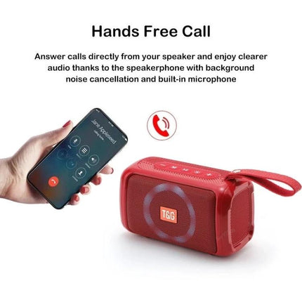 TG Portable Bluetooth Speaker Splash Resistant For Outdoor And Home hands free call demo with red speaker and smartphone