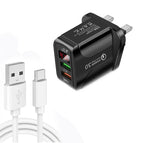 UK Plug +  Type-C Cable / Black