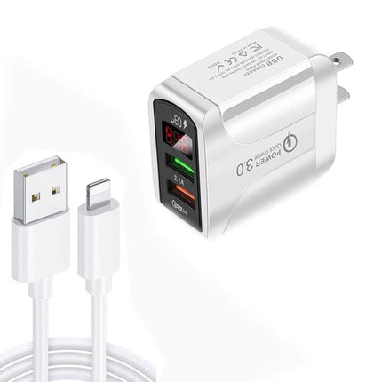 Reliable USB Charger for Everyday Device Use at Home and Travel - white dual USB wall charger with LED indicators and charging cable