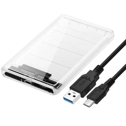 Portable Transparent Enclosure for 2.5-Inch Hard Drives - clear ABS 2.5" SATA portable case with USB-A to USB-C cable for data transfer and backup