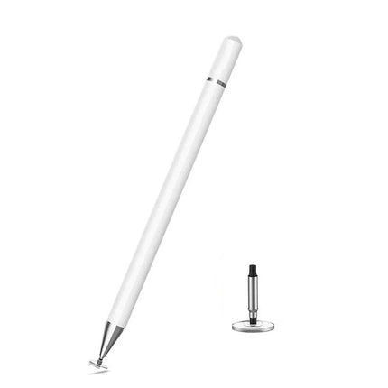 Precision Stylus Pen for Touch Screens with Magnetic Cap Design - white stylus with precise disc tip and spare replacement tip