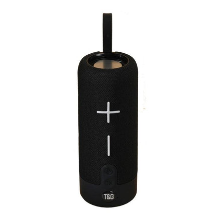 TG Portable Waterproof Bluetooth Speaker For Travel And Beach Use black cylindrical portable speaker with plus minus controls