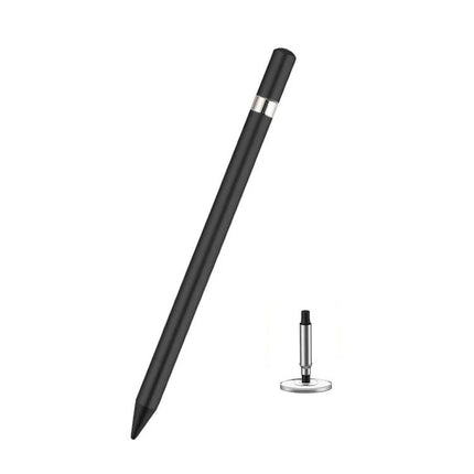 2-in-1 Capacitive Stylus Pen with Writing Function for Touch Screens - black stylus with 7mm transparent disc tip and removable paper pen tip