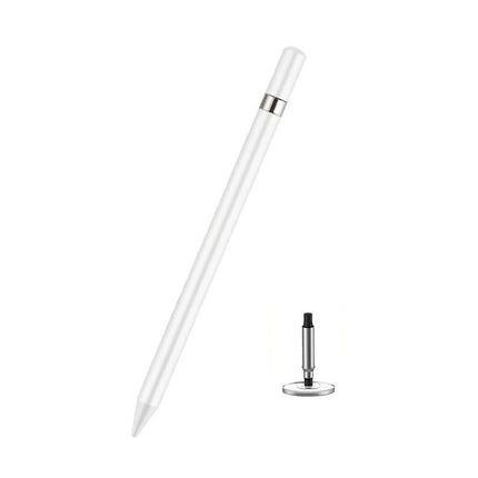 2-in-1 Capacitive Stylus Pen with Writing Function for Touch Screens - white stylus with 7mm transparent disc tip and paper pen insert