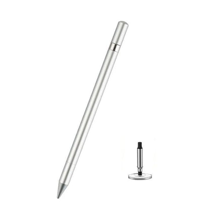 2-in-1 Capacitive Stylus Pen with Writing Function for Touch Screens silver dual-tip stylus with 7mm transparent disc and removable ink tip