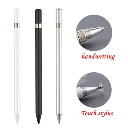 2-in-1 Capacitive Stylus Pen with Writing Function for Touch Screens slim black silver white stylus with 7mm disc tip and pen writing nib