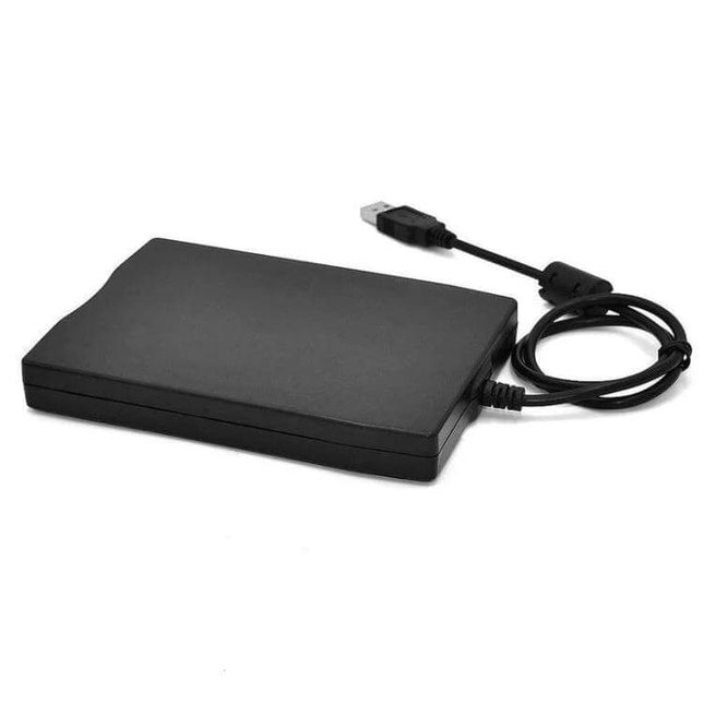 Portable 3.5 Inch External Floppy Disk Drive for Data Access – compact black USB floppy drive for reading 3.5" disks, ideal for data recovery and retro computing