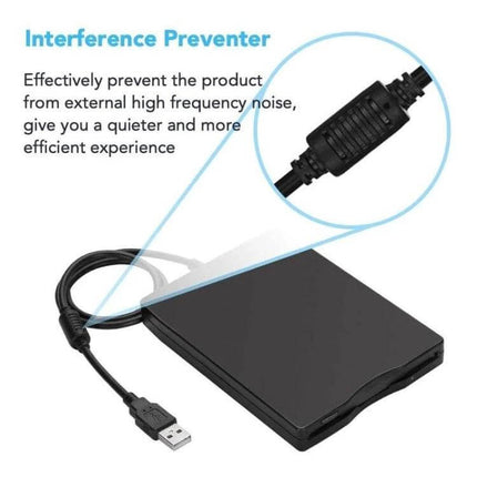 Portable 3.5 Inch External Floppy Disk Drive for Data Access black USB external floppy drive with ferrite interference preventer cable