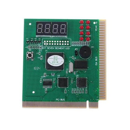 Four-Digit PCI Diagnostic Card for Motherboard Troubleshooting showing PCI/ISA bus interface, four-digit LED display and diagnostic LEDs for technicians