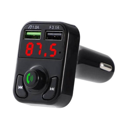 X3 Wireless Handsfree Car Kit With FM Transmitter For In Car Use compact black FM transmitter with LED 87.5 display and dual USB ports