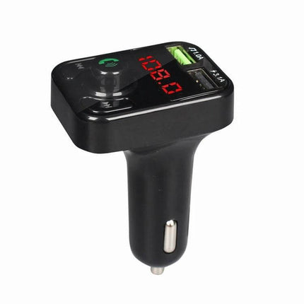 X3 Wireless Handsfree Car Kit With FM Transmitter For In Car Use compact black FM transmitter with LED display and dual USB charging ports