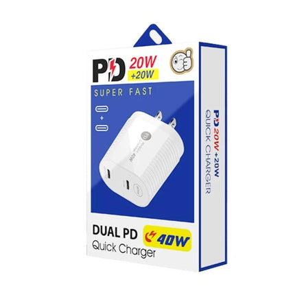 Dual Port Charger for Daily Phone and Tablet Essentials - white 40W dual PD quick charger in retail packaging