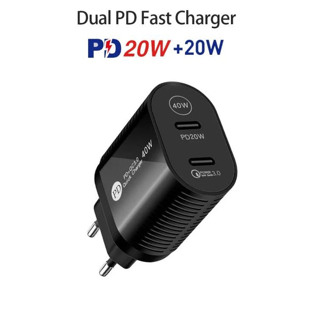 Essential charger for daily device use at home and on the go - compact dual PD 40W+20W fast charger for smartphone and tablet