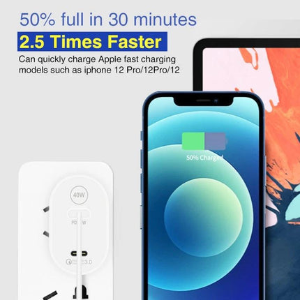 Essential charger for daily device use at home and on the go shown charging a smartphone and tablet with dual-port PD fast charging
