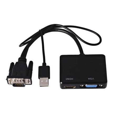 Adapter for Connecting VGA Devices to HDMI and VGA Displays with Audio - black VGA to HDMI+VGA splitter box with USB power cable