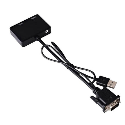 Adapter for Connecting VGA Devices to HDMI and VGA Displays with Audio - black VGA to HDMI/VGA splitter box with audio jack