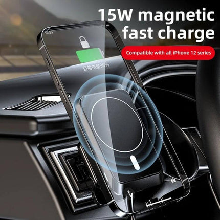 Magnetic Wireless Car Vent Mount For iPhone Daily Driving - 15W magnetic wireless charging vent mount holding iPhone 12 in car