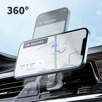 Magnetic Wireless Car Vent Mount For iPhone Daily Driving - 15W magnetic wireless charging vent mount showing iPhone navigation and 360° rotation