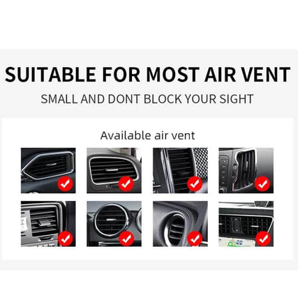 Magnetic Wireless Car Vent Mount For iPhone Daily Driving shown fitting various common car air vent types, compact design and 15W charging