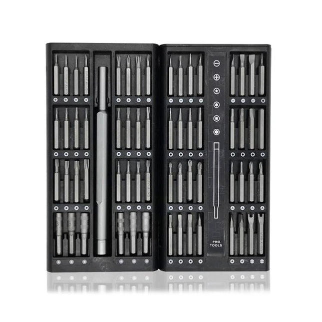 Versatile 63-in-1 Screwdriver Set for Electronics Maintenance with alloy handle, CR-V steel bits and magnetic screwdriver in organized case