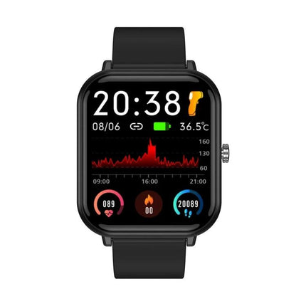 Q9pro Smart Watch For Everyday Health And Activity Tracking - black smartwatch showing time, heart rate graph, steps and activity rings