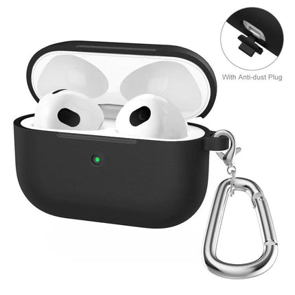 ENKAY Silicone Case Protects Earbuds in Daily Activities - black silicone protective case with carabiner and anti-dust plug