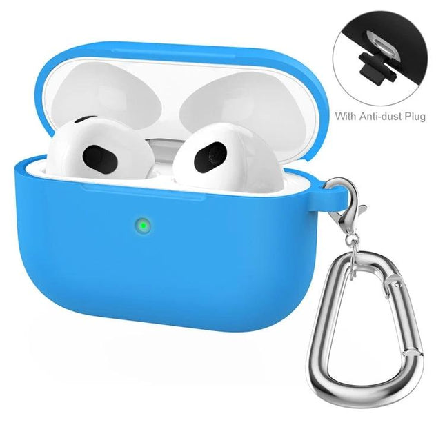 ENKAY Silicone Case Protects Earbuds in Daily Activities - blue dustproof silicone cover with carabiner for earbuds