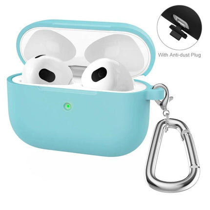 ENKAY Silicone Case Protects Earbuds in Daily Activities - blue silicone protective case with carabiner and anti-dust plug