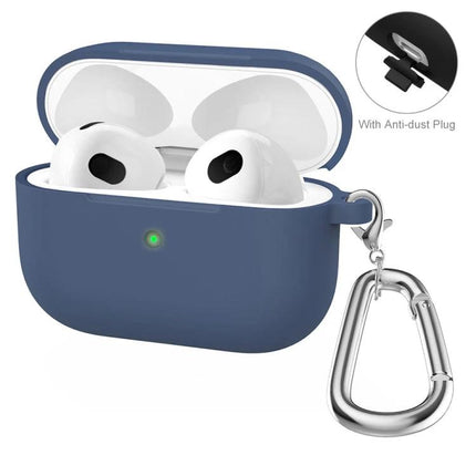 ENKAY Silicone Case Protects Earbuds in Daily Activities — navy blue silicone protective case with carabiner and anti-dust plug