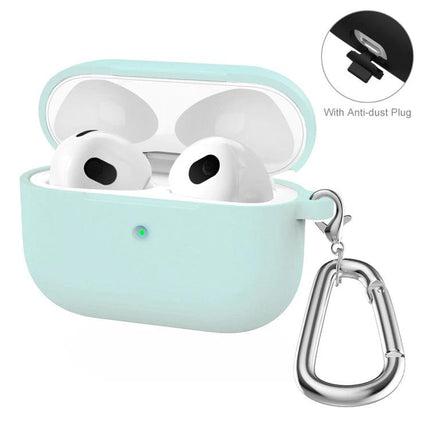 ENKAY Silicone Case Protects Earbuds in Daily Activities - mint silicone protective case with carabiner and anti-dust plug
