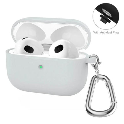 ENKAY Silicone Case Protects Earbuds in Daily Activities white silicone case with carabiner and anti-dust plug