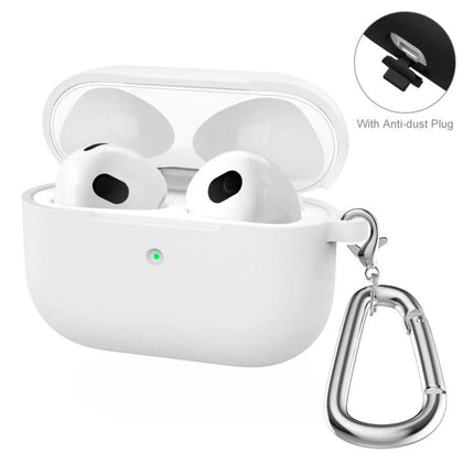 ENKAY Silicone Case Protects Earbuds in Daily Activities - white silicone protective case with carabiner and anti-dust plug