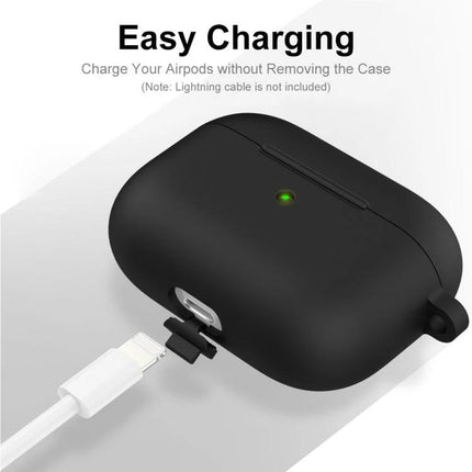 ENKAY Silicone Case Protects Earbuds in Daily Activities - black silicone case showing easy charging with lightning cable connected