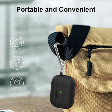 ENKAY Silicone Case Protects Earbuds in Daily Activities shown clipped to a backpack strap for portable, dust-proof protection