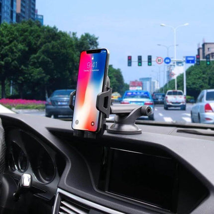 Car Phone Holder With 360 Degree Rotation For Everyday In Car Use - dashboard mount showing phone secured for GPS and hands-free driving