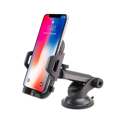 Car Phone Holder With 360 Degree Rotation For Everyday In Car Use - adjustable windshield/console mount showing phone secured in cradle