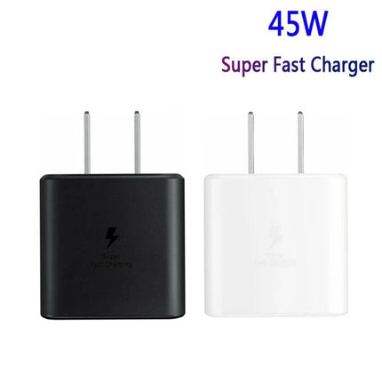 USB-C Charger for Daily Device Powering at Home and Travel - 45W compact black and white wall plug for smartphone and tablet charging