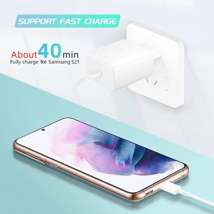 USB-C Charger for Daily Device Powering at Home and Travel - white fast charger plugged into wall charging smartphone