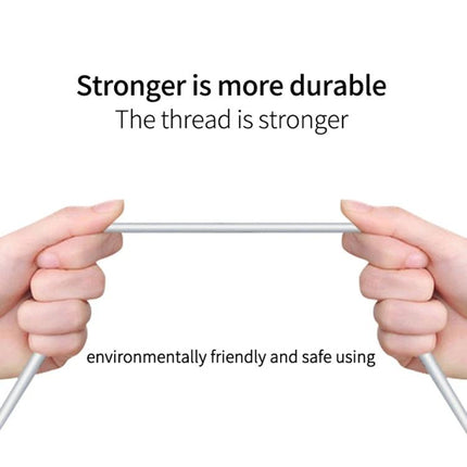 Reliable USB-C to Lightning Cable for Everyday iPhone Use showing hands stretching a durable, tangle-resistant cable for 20W fast charging and data transfer