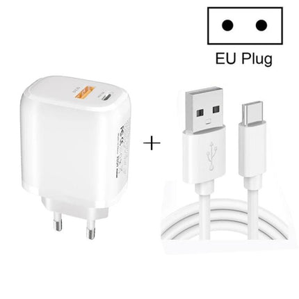 Compact Charger for Everyday Device Powering On the Go - white EU plug dual USB fast charging adapter with USB-C cable