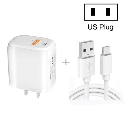 Compact Charger for Everyday Device Powering On the Go white dual-port US plug with USB-A to USB-C cable