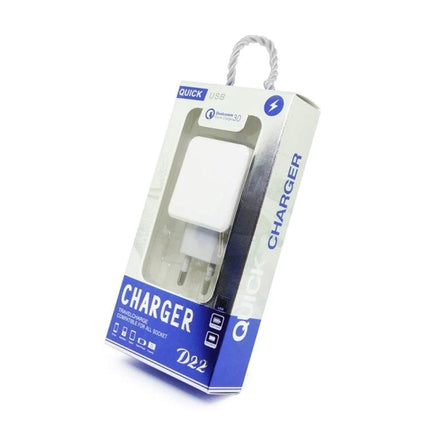 Compact Charger for Everyday Device Powering On the Go white dual-interface wall charger in retail packaging for travel and office use